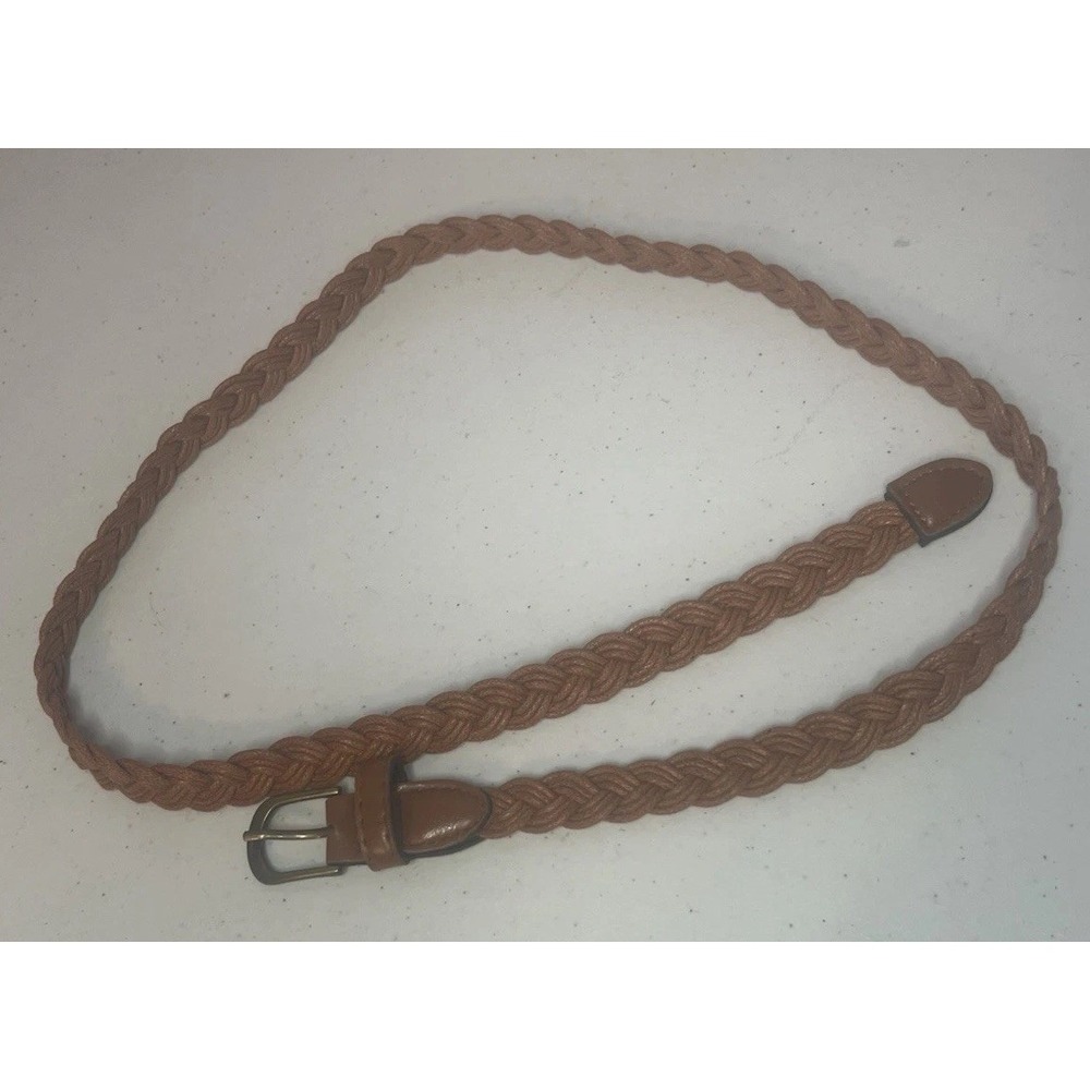Brown Skinny Braided Belt Womens Size Large Faux Leather Woven Waist Belt